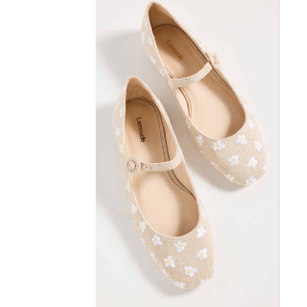 Larroude Women's Blair Linen Ballet Flats women  5 NEW /with dust bag Mary  Jane